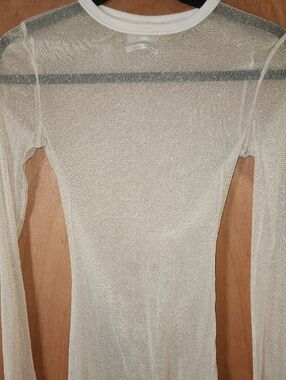 Out From Under Stretchy Sheer Shimmery Long-Sleeve Top - Cream